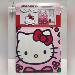 Hello Kitty Shower Curtain Red Bow Christmas Holiday Pink New